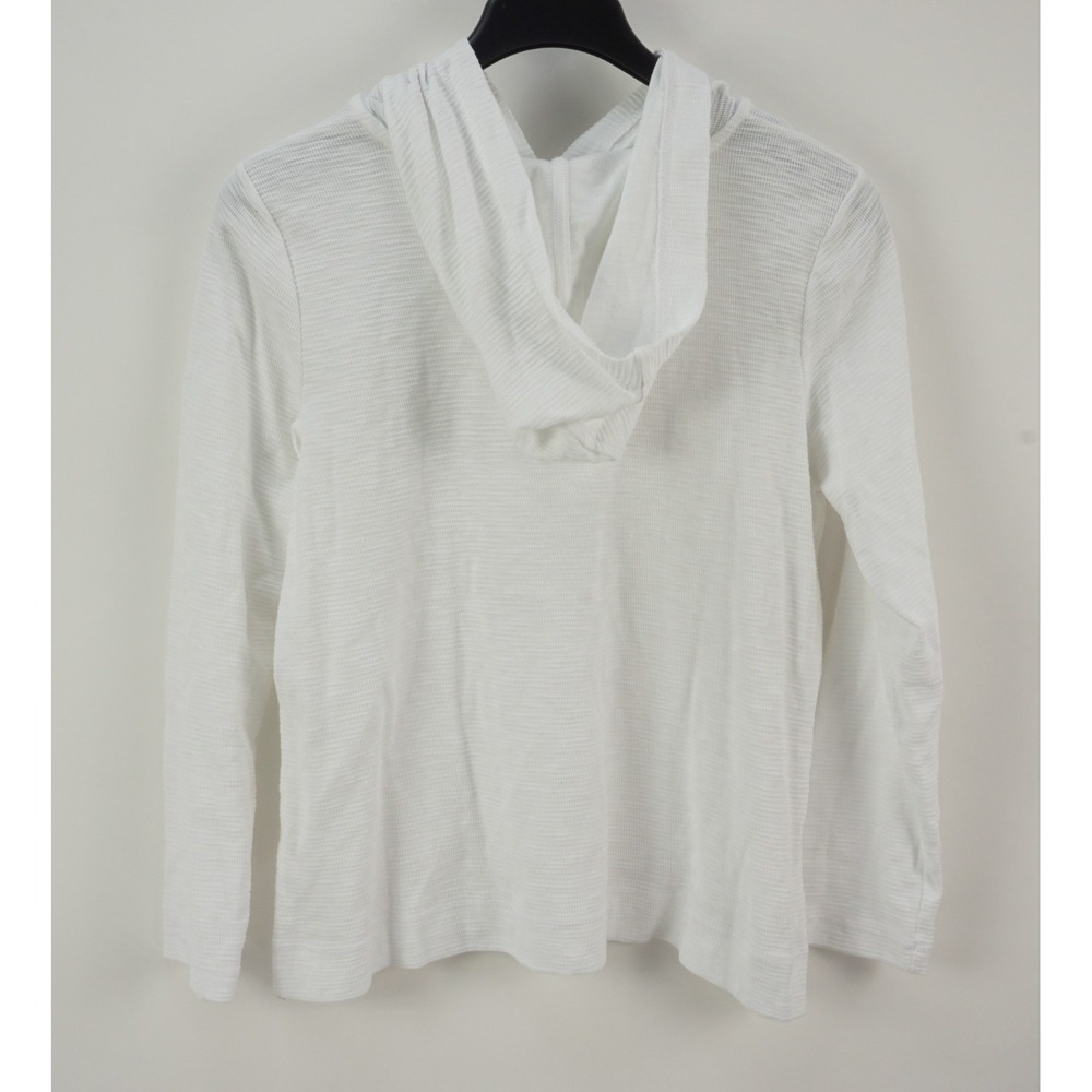J. Jill Textured Woven Cotton Bright White Pullover Hoodie Women's Medium Pocket - Picture 2 of 7